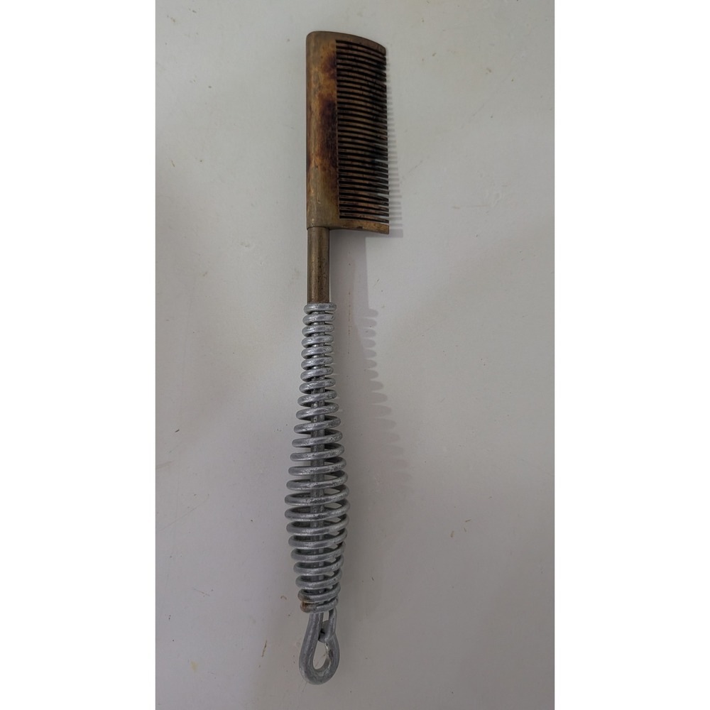 Vintage Brass Hair Straightening Pressing Comb Metal Spring Handle 10.5 Inch